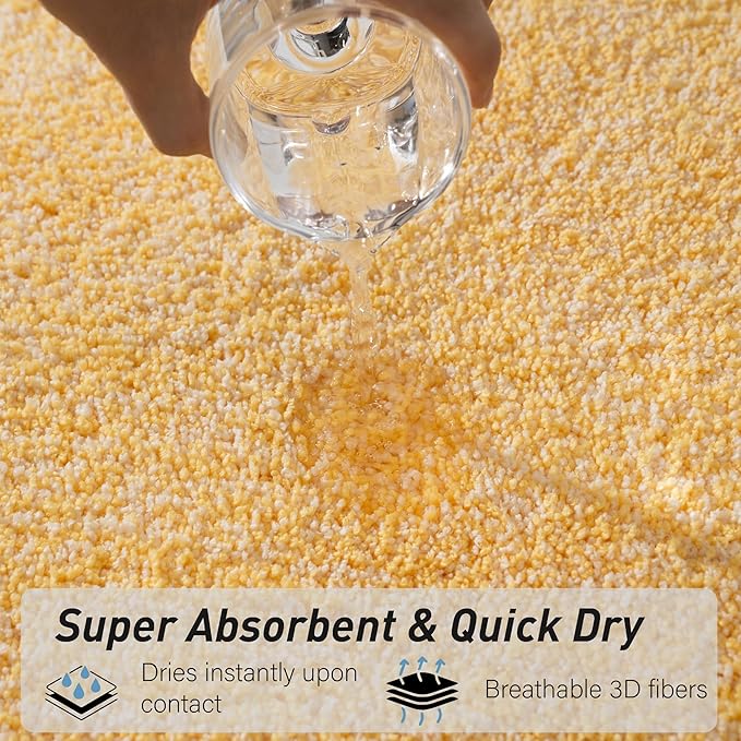 Luxury Quick Dry Non-Slip Bathroom Rugs【17'' x 24'' Chick Yellow】 Highly Absorbent Washable and Ultra Soft, Extra Thick Fluffy Bath Mats for Shower/Kitchen/Bathtub Floor