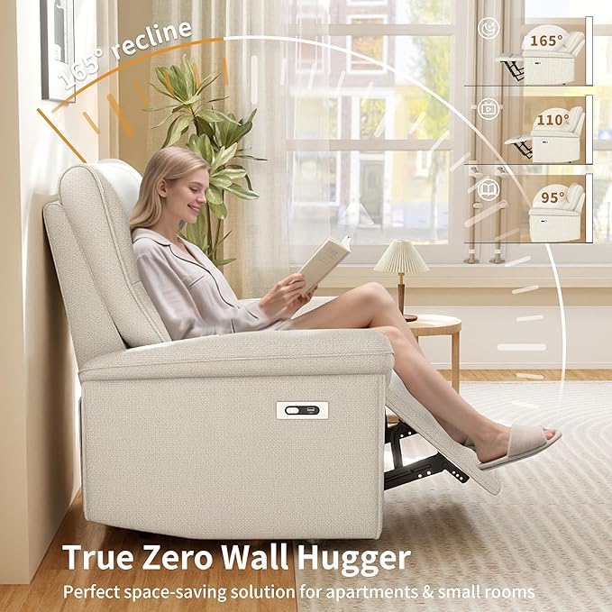 Wall Hugger Power Recliner Chair, Zero Wall Electric Recliner Chairs with USB Port, Snowflake Velvet Space Saving Large Recliner for Living Room, RV, Home Theater