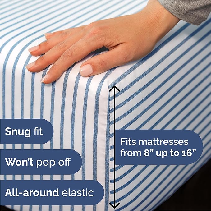 King 6 Piece Sheet Set - Cooling & Breathable Bed Sheets - Hotel Luxury Bed Sheets for Women, Men, Kids & Teens - Bedding w/Deep Pockets & Easy Fit - Soft & Wrinkle Free - King Blue Stripes Sheets