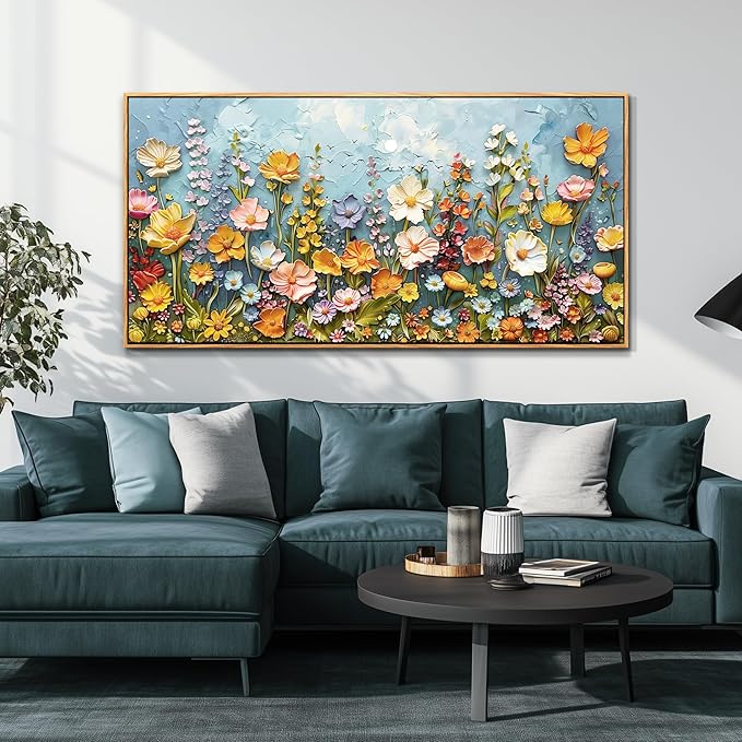 PHAOHUAXM Canvas Wall Decor For Living Room Dining Room Mural Vintage Print Picture YAbstract Colored Floral Wood Frame Artwork For Farmhouse Kitchen Bedroom Corridor Home Decoration Mural 24x48 In