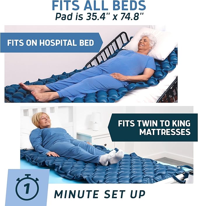 Lunderg Alternating Air Pressure Mattress Pad with Static Mode - Comfortable Bed Sore Prevention - Includes Waterproof Mattress Topper for Hospital Bed or Home & Quiet Pump - Recommended by Doctors