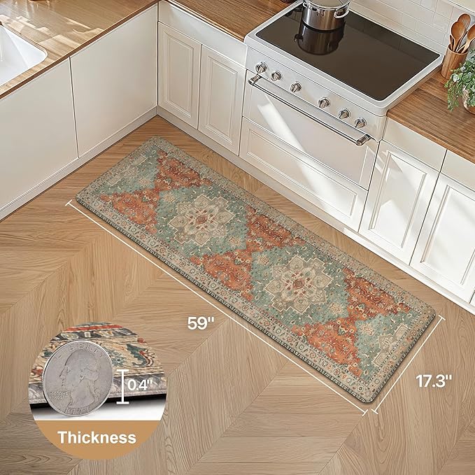 GENIMO Kitchen Mats for Floor, Washable Anti Fatigue Mat for Cushioned, 17.3"x59", Waterproof Kitchen Rugs, Non Slip Foam Comfort Standing Mat Rug for Home, Runner, Sink, Laundry, Multi