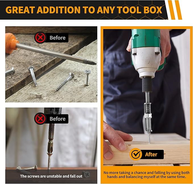 Spring Loaded Screw Holder Bit, 4 PCS Anti-drop Screwdriver Bit Holder for Mechanics, Electricians, DIY Repair, Retaining Tool for Grip Screws in Overhead or One Handed Positions (Phillips+Square)