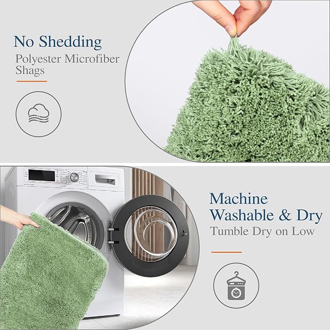 Walensee Large Bathroom Rug (24 x 48, Sage Green) Extra Soft and Absorbent Shaggy Bath Mat Machine Washable Microfiber Non Slip Luxury Floor Mat