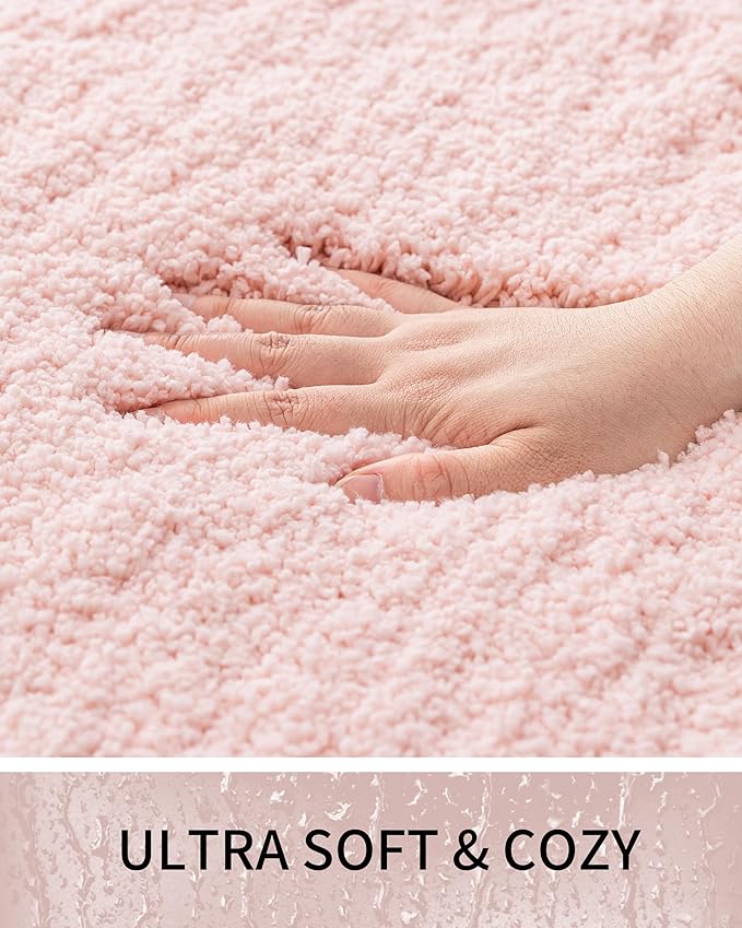 Toilet Rugs U-Shaped Mat 24x22, Contour Bathroom Mat - Ultra Soft & Absorbent Microfiber, Quick-Dry, Machine Washable with High Density Foam Latex Non Slip Backing, Pink