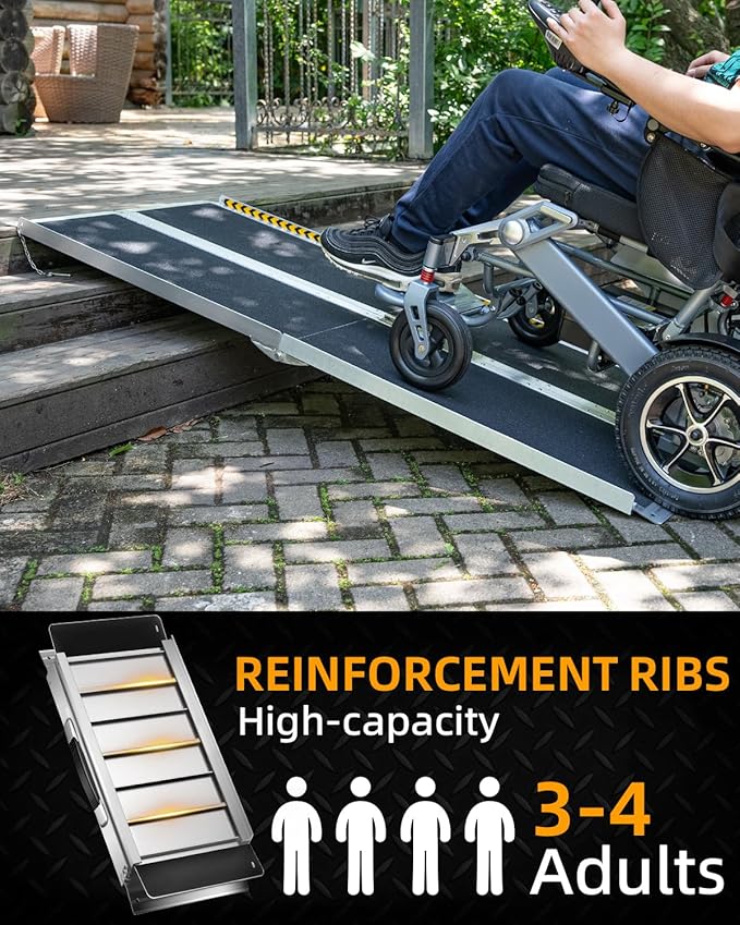 VNN Portable Wheelchair Ramp 5FT, Seamless Non-Slip Aluminum Ramps for Wheelchairs for Home, Handicap Wheelchair Ramps for Home Steps, Aluminum Loading Dock Plates