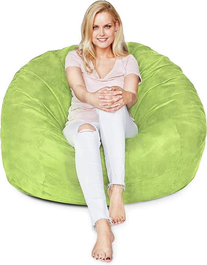 Lumaland Luxurious 4ft Large Bean Bag Chair with Microsuede Cover - Ultra Soft, Foam Filling, Washable Bean Bag Sofa for Kids, Teenagers, Adults, Pets - Sack Chair for Dorm, Kid's Room - Light Green