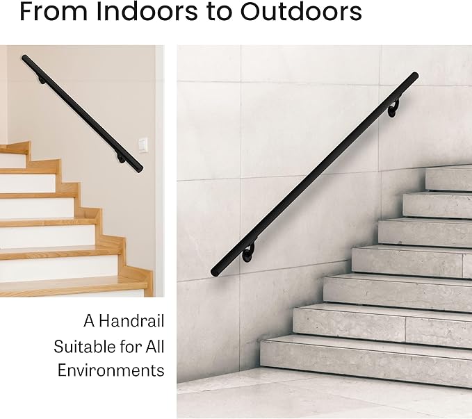 Meranti Aluminum Handrail for Indoor or Outdoor Steps and Stairs – Hand Rails for Elderly – DIY Complete Stair Railing Kit (AHR, Black, 3' Length)