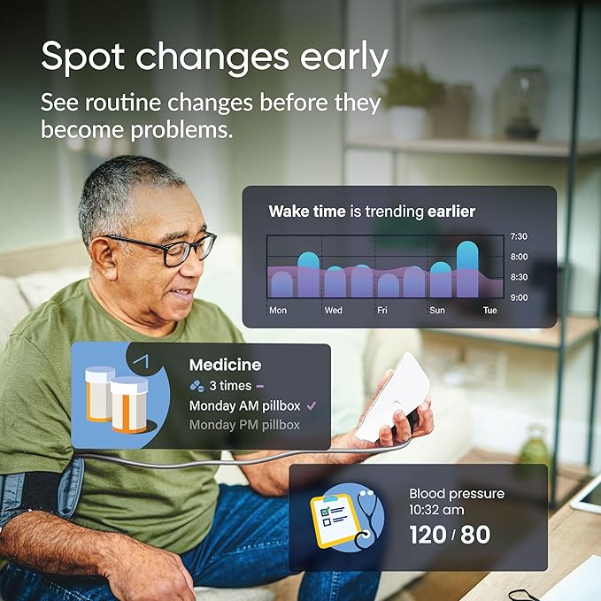 Medical Alert System, Fall Detection for Seniors, WiFi in Home Monitoring Safety System, Emergency Call Button, Custom Fall Alert, Virtual Caregiver, 30-Day Trial Monthly Subscription
