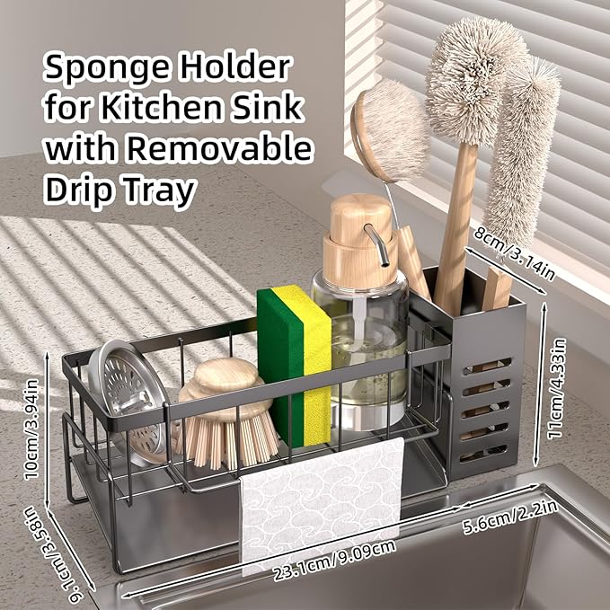 NET MEYA Kitchen Caddy Sink Organizer,Sponge Holder for Kitchen Sink,Dish Soap Dispenser,Kitchen Sink Accessories Countertop Organizer,Stainless Steel Sink Sponge Caddy for Kitchen Sink