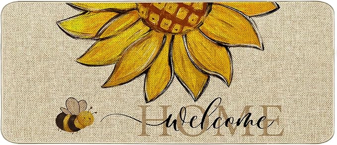 Sunflower Welcome Doormat 17"x36", Non Slip Door Mat Indoor Entrance, Hello Indoor Front Door mat, Spring Summer Outdoor Entrance Mat, Low Profile Design Patio Porch Entryway Mats