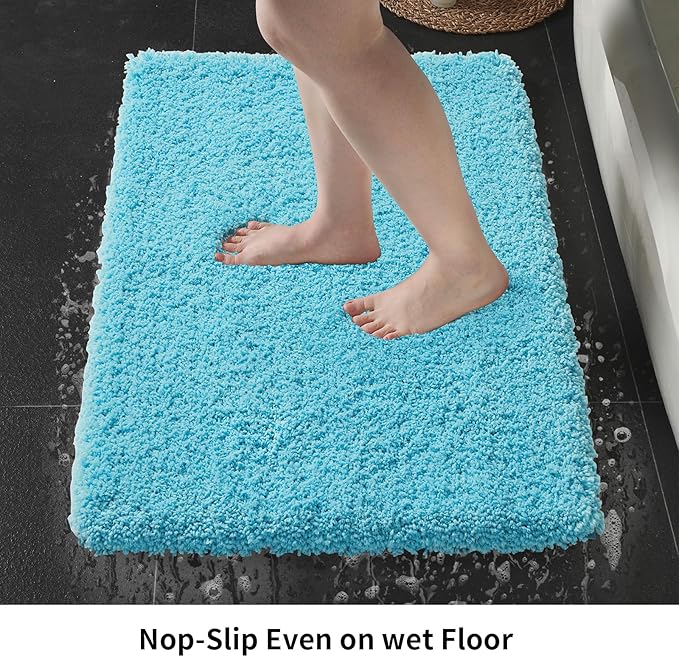Small Bathroom Rug 17x24 Non Slip Teal Fluffy Bath Mat for Bathroom Floor Washable Plush Luxury Bath Rug for Tub Soft Shaggy Absorbent Shower Mat