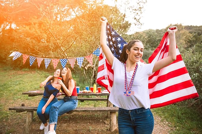 72PCS 4th of July Accessories Necklaces: Blue White and Red Beads Bulk, Patriotic Party Independence Memorial Day Favors Toys Decorations