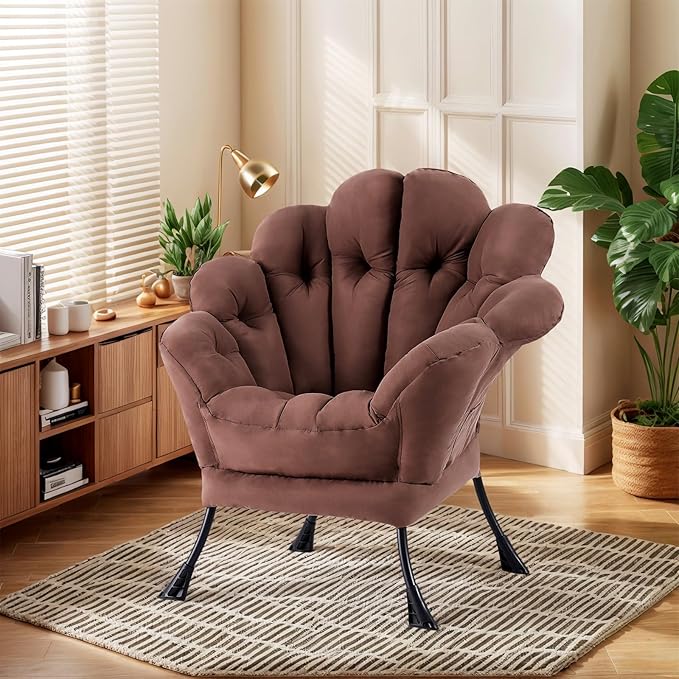 Lazy Chair, Modern Floral Reading Chair, Lounge Accent Chair, Comfortable Oversized Armchairs for Bedroom, Living Room, Courtyard, Dark Brown