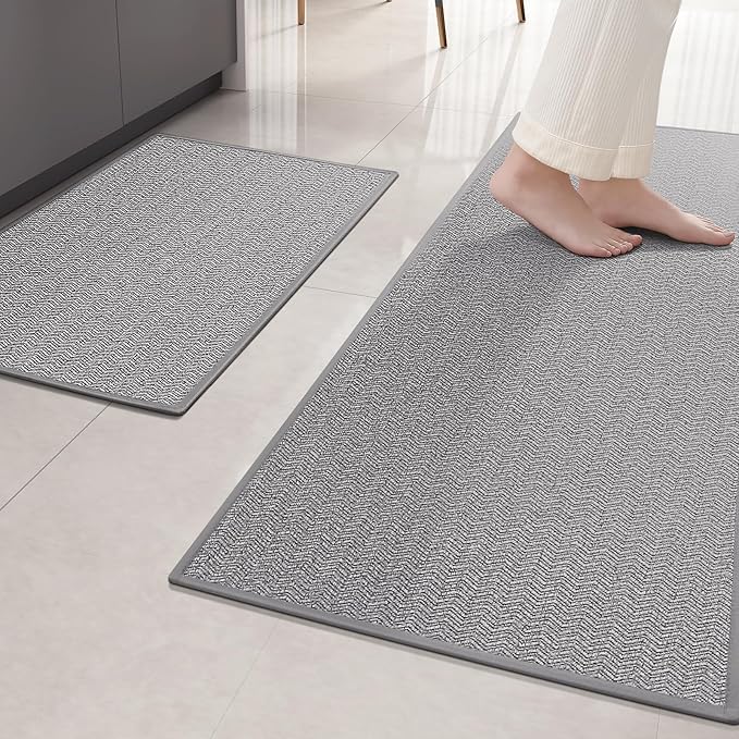 Color&Geometry Kitchen Rugs Set Kitchen Mats for Floor 2 Piece, 17"X29"+17"X59" Light Grey Kitchen Rugs Non Slip Washable with Rubber Backing, Quick Dry Low Pile Kitchen Runner Rug Kitchen Sink Mat