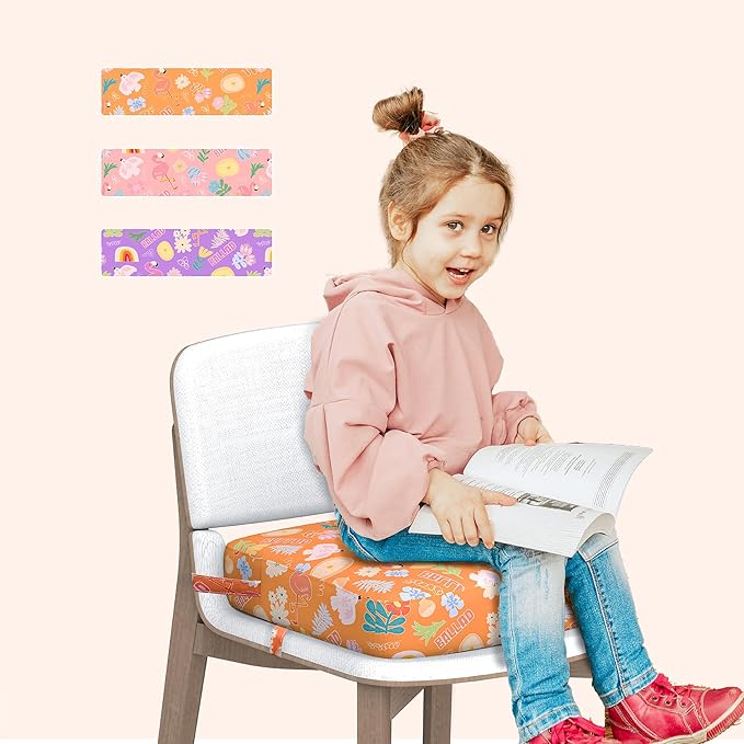 Toddler Booster Seat for Dining Table,Portable Kids Booster Seat - Adjustable, Non-Slip, Lightweight & Easy to Clean(Orange)