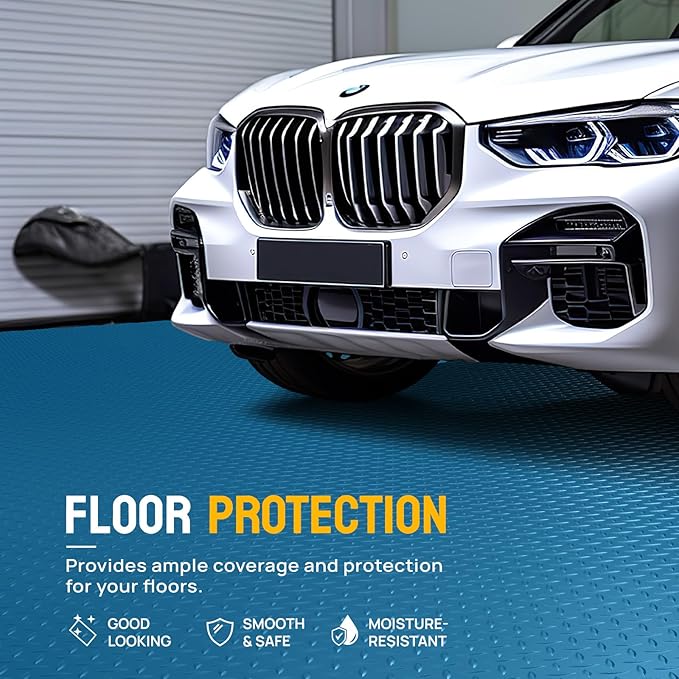 Bonnlo 7.5x17 FT Garage Floor Mat for Under Car,Thickened PVC Roll Floor mats，Waterproof Non Slip Parking Mat,Blue