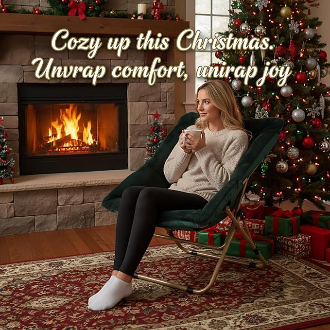 Tiita Comfy Folded Chair, Soft Faux Fur Oversized Folding Accent Chair, Lounge Lazy Chair for Kids Teens Adults, Metal Frame Moon Chair for Bedroom, Living Room, Dorm Rooms