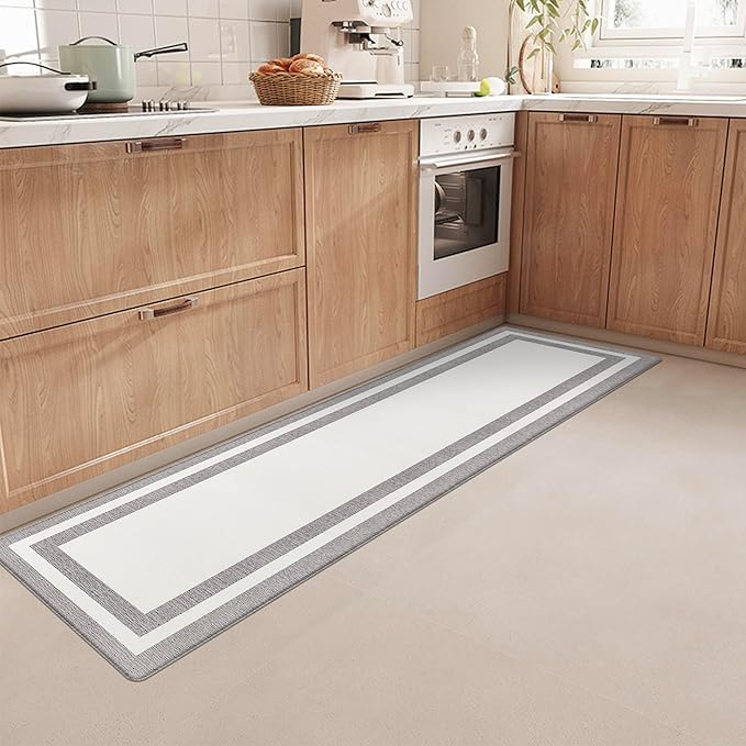 Kitchen Floor Mats Cushioned Anti Fatigue Kitchen Mat Farmhouse Kitchen Runner Rugs Non Slip Waterproof Ergonomic Comfort Standing Mat for Kitchen, Home, Office, Sink, Laundry 17.3"x70.8" White