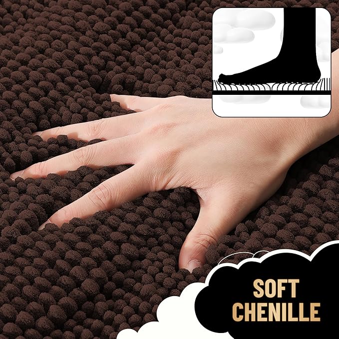 OLANLY Thick Bathroom Rugs 30x20, Extra Soft Absorbent Chenille Striped Bath Rugs, Rubber Backing, Machine Wash Dry, Bath Mats for Bathroom Floor, Tub and Shower, Home Decor Accessories, Brown