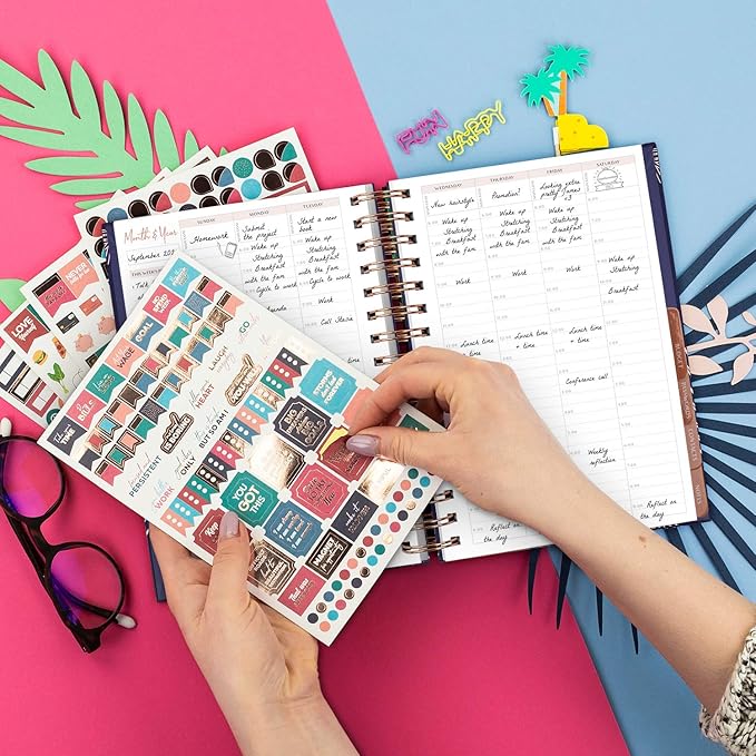 PLANBERRY Hourly Schedule Planner Premium – Undated Weekly Organizer with Time Slots & Monthly Budget – Time Management, Goal Setting, to-Do List & Habit Tracker –6.9″x8.5″(Royal Blue)
