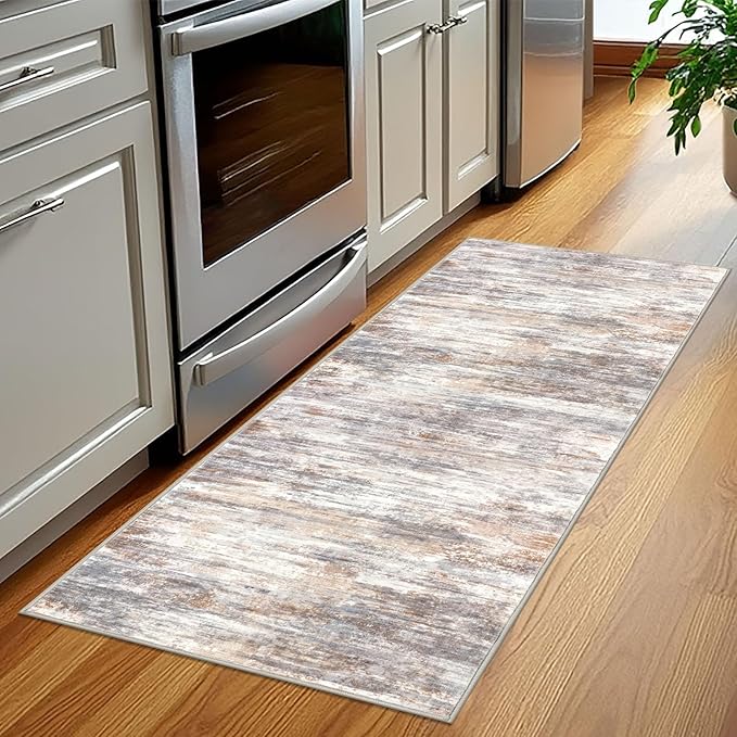 KOZYFLY Kitchen Runner Rug for Hallway Non-Slip Modern Abstract Runner Rug 2x5 Multi Grey, Washable Carpet Runner Laundry Room Mat with Soft Low Pile for Entryway Bathroom Bedroom Kitchen