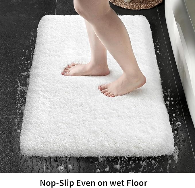 White Bathroom Runner Rug 24x70 Non Slip Fluffy Long Bath Mat for Bathroom Floor Washable Plush Luxury Bath Rug for Tub Absorbent Bathroom Shower Sink Mat Bedside Rug