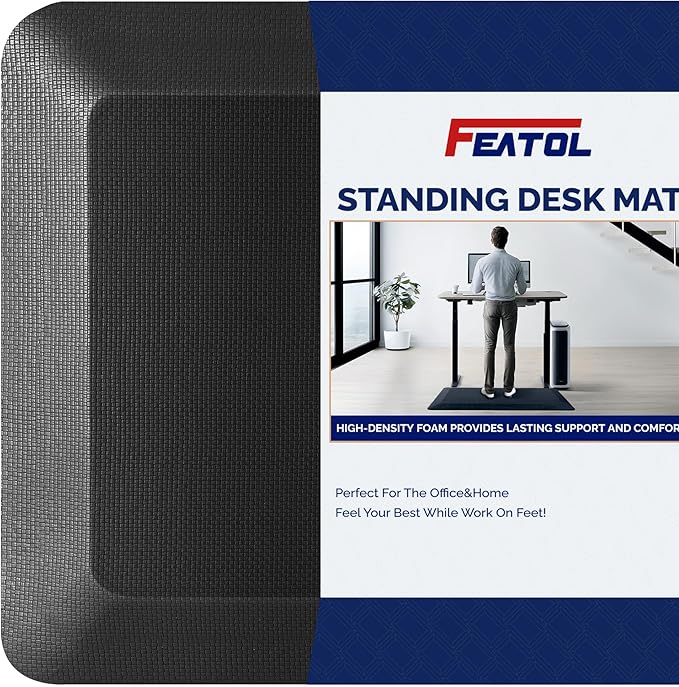 FEATOL Anti Fatigue Mat for Standing, 9/10 Extra Thick Ergonomic Standing Desk Mat, Comfort & Durable Memory Foam Standing Mat at Home,Office All Day (20" x 39", Black, 4PC)