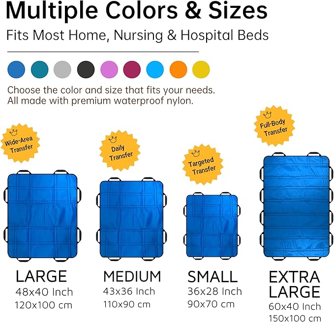 Upgraded 3-Layer Comfort Positioning Bed Pad with Handles Washable Waterproof Transfer Board for Turning Moving Patient Inconvenience Care Transfer Sheet, 60"x40", Extra Large, Lake Blue
