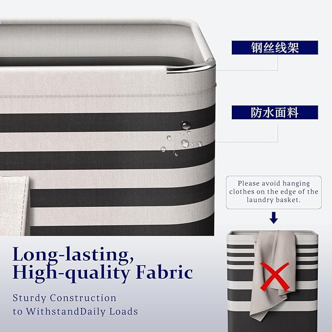 2 Pack Laundry Baskets 100L Extra Large, Waterproof Freestanding Collapsible Laundry Hamper with Reinforced Handles, Black Clothes Hamper for Dorm, Bathroom, Bedroom, Laundry Room