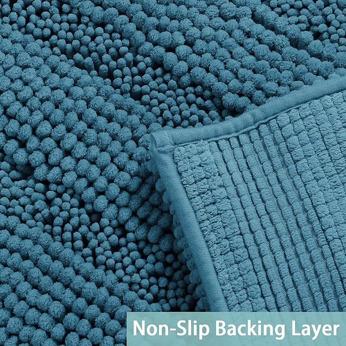 Turquoize Chenille Bathroom Rugs Set Non-Slip Bath Mats for Bathroom Super Absorbent Shaggy Rugs for Tub Shower Toilet Bath Rug Plus U Contour Rug (Oversized: 24" x 36" and 20" x 24" U), Turquoise