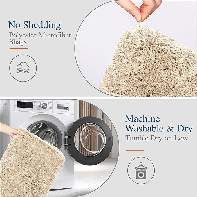 Walensee Large Bathroom Rug (24 x 60, Blush Beige) Extra Soft and Absorbent Shaggy Mat, Machine Washable Microfiber, Non-Slip, Luxury Floor Mat with Rubber Back