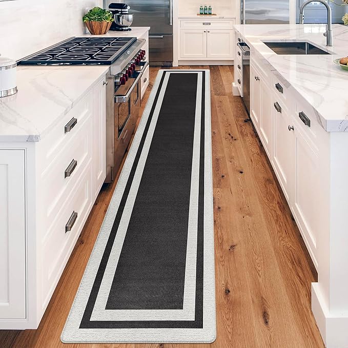 Anti Fatigue Kitchen Mats Memory Foam Cushioned Rugs Non Skid Large Kitchen Rugs Comfort Standing Desk Mats for Kitchen Floor Office Home Laundry Room Waterproof Ergonomic Black 17.3"x 94.5"