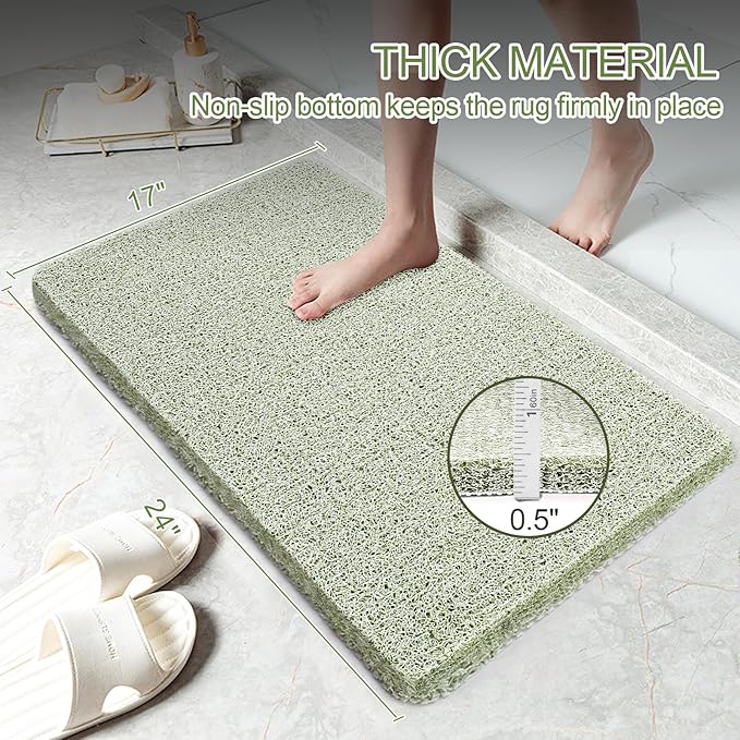 Joyhalo Shower Mat Bathtub Mat Non Slip, Bathmats Non Slip, Quick Drying Foot Scrubber Loofah Mats for Shower, Tub, Bathroom, Home, 17x24inch, Mint Green