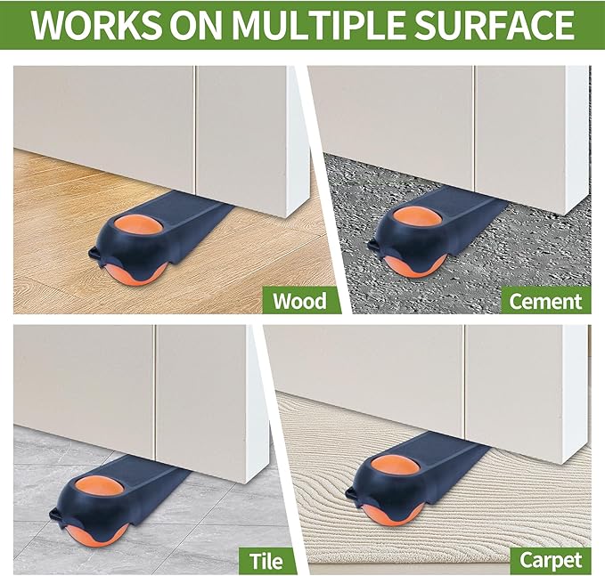 Door Stoppers for Bottom of Door, Rubber Door Stopper Wedges, Door Holders for All Types of Surfaces, 2 Pack Magic Ball Door Stops, 3.9 inch, Black and Orange