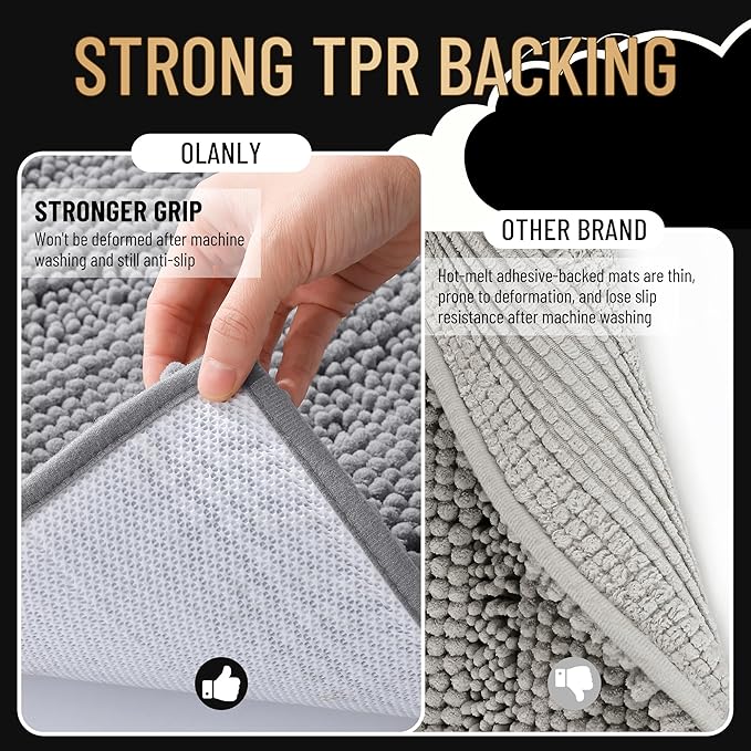 OLANLY Thick Bathroom Rugs 47x20, Extra Soft Absorbent Chenille Striped Bath Rugs, Rubber Backing, Machine Wash Dry, Bath Mats for Bathroom Floor, Tub and Shower, Home Decor Accessories, Grey