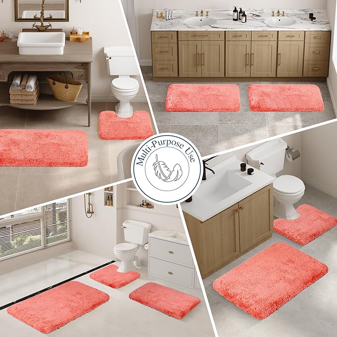 Walensee Bathroom Rug, Living Coral, 24" x 60", Extra Soft, Absorbent Shaggy Microfiber, Non-Slip, Machine Washable