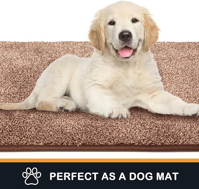 PURRUGS Dirt Trapping Door Mat 34" x 59", Non-Slip Machine Washable Entry Rug, Shoe Scraper, Dog Doormat, Super Absorbent Welcome Mat for Front & Back Door, Muddy Shoes & Paws, Brown-Light Cream
