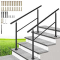 VIVOHOME 2-Pack 4 Step Hand Rails for Outdoor Steps, Galvanized Steel Railing, Black Round Exterior Handrails for Porch, Deck, or Indoor Stairs, Complete Installation Kit