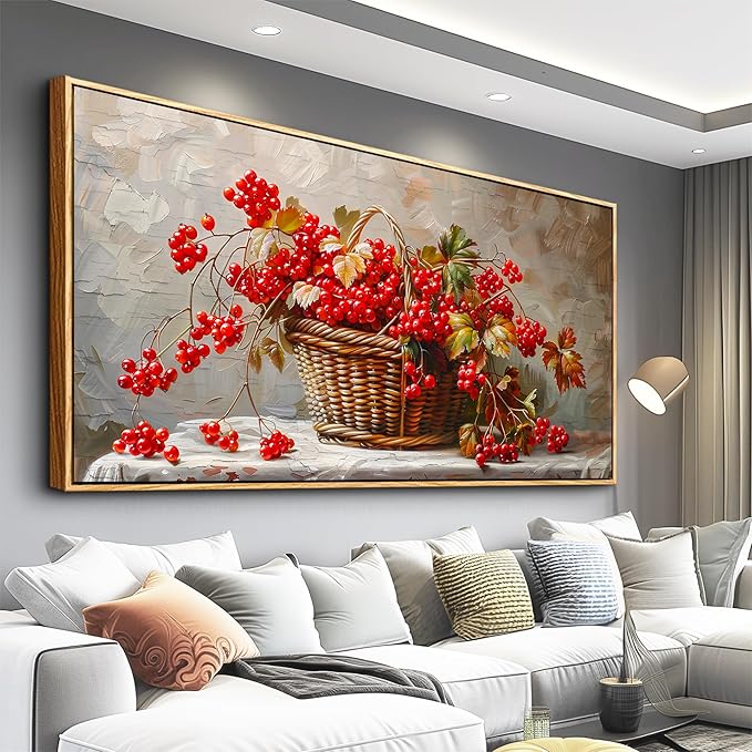 PHAOHUAXM Canvas Wall Decoration For Living Room Restaurant Wall Art For Office Bedroom Abstract Red Fruit Wall Decor Wooden Frame Printing Picture Artworks Mural Modern Home Decoration 20"X40"