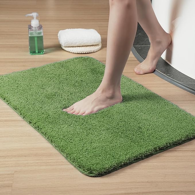 Luxury Quick Dry Non-Slip Bathroom Rugs【20'' x 30'' Meadow Green】 Highly Absorbent Washable and Ultra Soft, Extra Thick Fluffy Bath Mats for Shower/Kitchen/Bathtub Floor