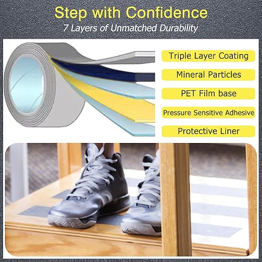 S&X Gray Anti Slip Traction Tape 4 Inch x 60 FT Roll, Grit 60 Ultimate Non-Slip Grip Tape for Outdoor Stair Treads Non Skid for Wooden Steps & Exterior Grips Waterproof, Extra-Durable, Long-Lasting