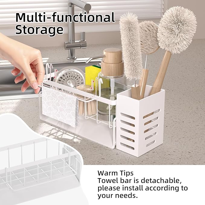 NET MEYA Kitchen Sink Caddy Organizer,Stainless Steel Sponge Holder with Dish Brush Holder,Soap Caddy for Countertop,Kitchen Sink Organizer Countertop Sink Accessories,Cleaning Caddy