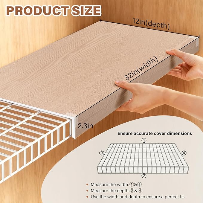 Wire Rack Covers, 32*12 Inch Shelf Covers for wire Shelving, Easy to Cut Closet Wires Shelf Cover-0.31 inch Thick(Not Wood) Moisture Resistant Durable Shelves Cover, Easy Install for Pantry, Kitchen