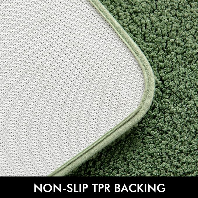 MIULEE Microfiber Toilet Bath Mat U-Shaped Contour Shaggy Bathroom Rugs Non Slip Extra Thick Soft Bath Rug Absorbent Water for Bathroom Commode Machine Washable(20x24 Inch, Moss Green)