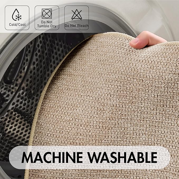 MIULEE Set of 2 Ultra Thin Bathroom Rugs, Rubber Bath Mats for Bathroom Non Slip, Quick Dry Absorbent Bath Rug Machine Washable, Fit Under Door, Shower, Sink, Home Decor, Beige, 24x36 Inch
