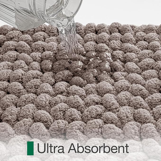 LUMI Luxury Bathroom Rug, Ultra Soft Quick Dry Bath Mat, Non-Slip Absorbent Thick Chenille Bath Rug, Cozy Braid Design Floor Mat for Bathtub, Sink, Laundry, Bedroom, Beige, 24"x36"