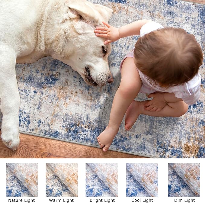 Modern Abstract Entryway Rug Indoor 2x3 Washable Non-Slip Soft Grey Blue Orange Colorful Small Area Rug Kitchen Mat Thin Print Faux Wool Floor Carpet for Entrance Bedroom Office