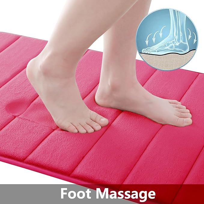 Buganda Memory Foam Bath Mat, 55" x 24", Ultra Soft and Non-Slip Bathroom Rugs, Water Absorbent and Machine Washable Bath Rug Runner for Bathroom, Shower, and Tub, Deep Pink