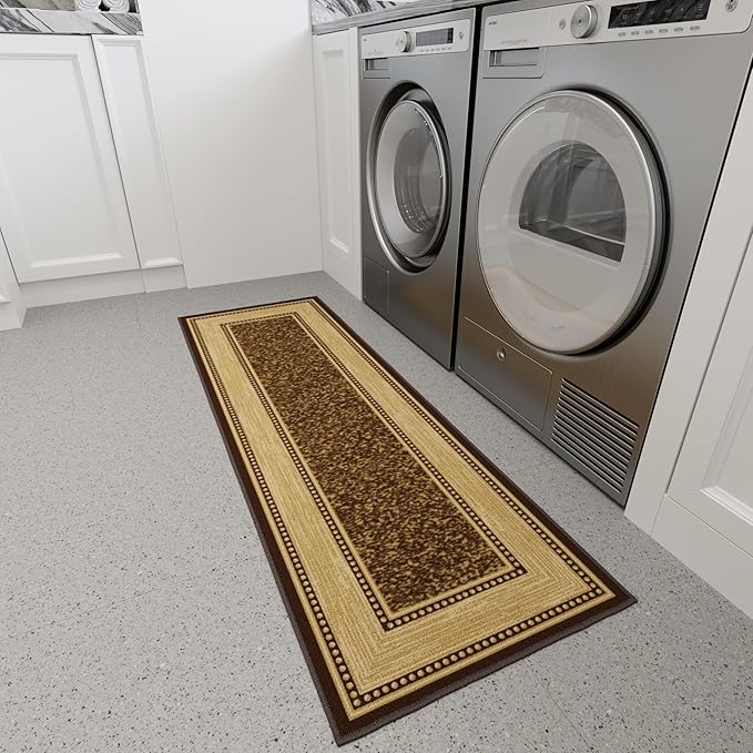 Ottomanson Hallway Runner Rug 20" x 59" Non Slip Border Area Rugs Easy to Clean Laundry Rug Runner Durable & Pet Friendly Floor Carpet Runners for Hallways Entryway Living Room Kitchen, Brown